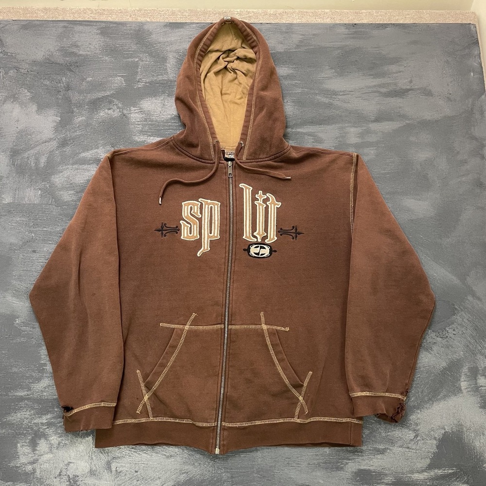 vintage Split sweatshirt zip up mens medium Brown 2000s y2k skate